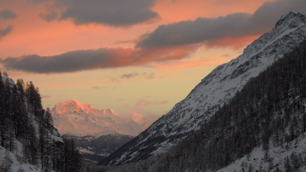 Snowshoeing at dusk
