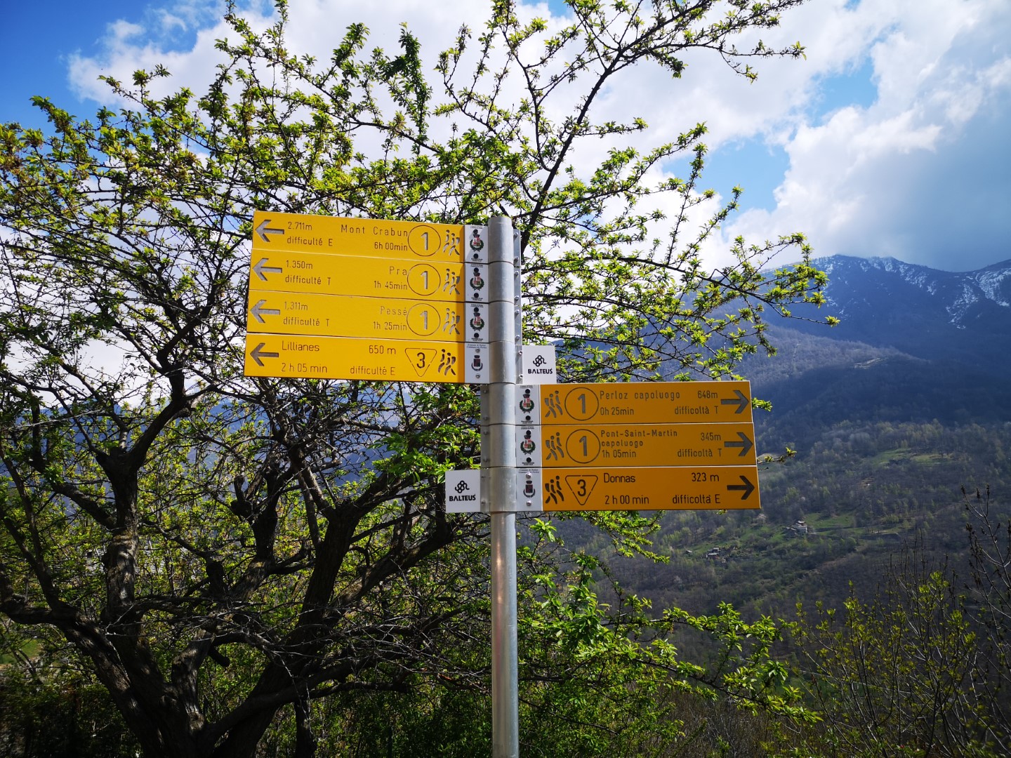 hiking signs near the hamlet of Marine (Perloz)