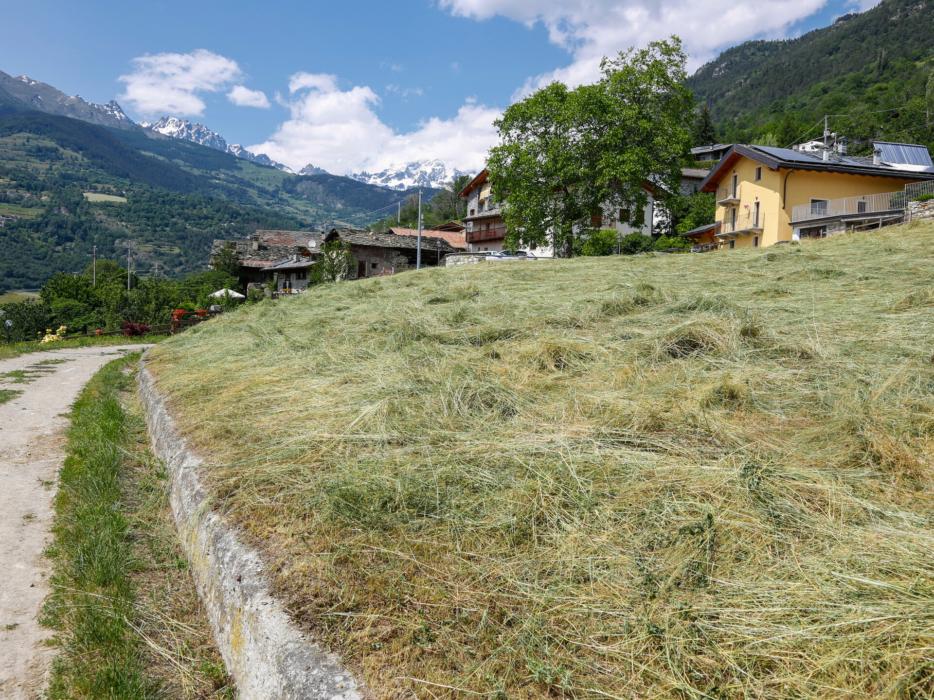 Weg entlang des Kanals Ru Pompillard in Roisan