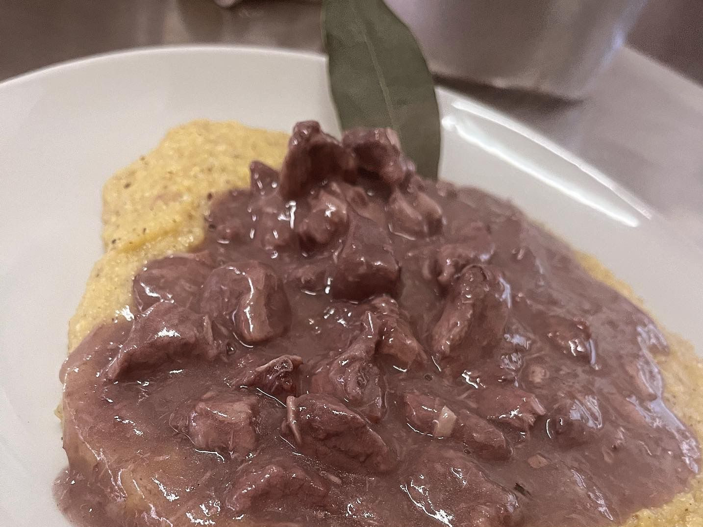 Polenta and carbonada (a tradional meat dish of the Valle d’Aosta)