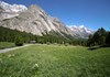 El Mont Blanc, el Diente del Gigante y las Grandes Jorasses vistos desde la carretera de Val Veny
