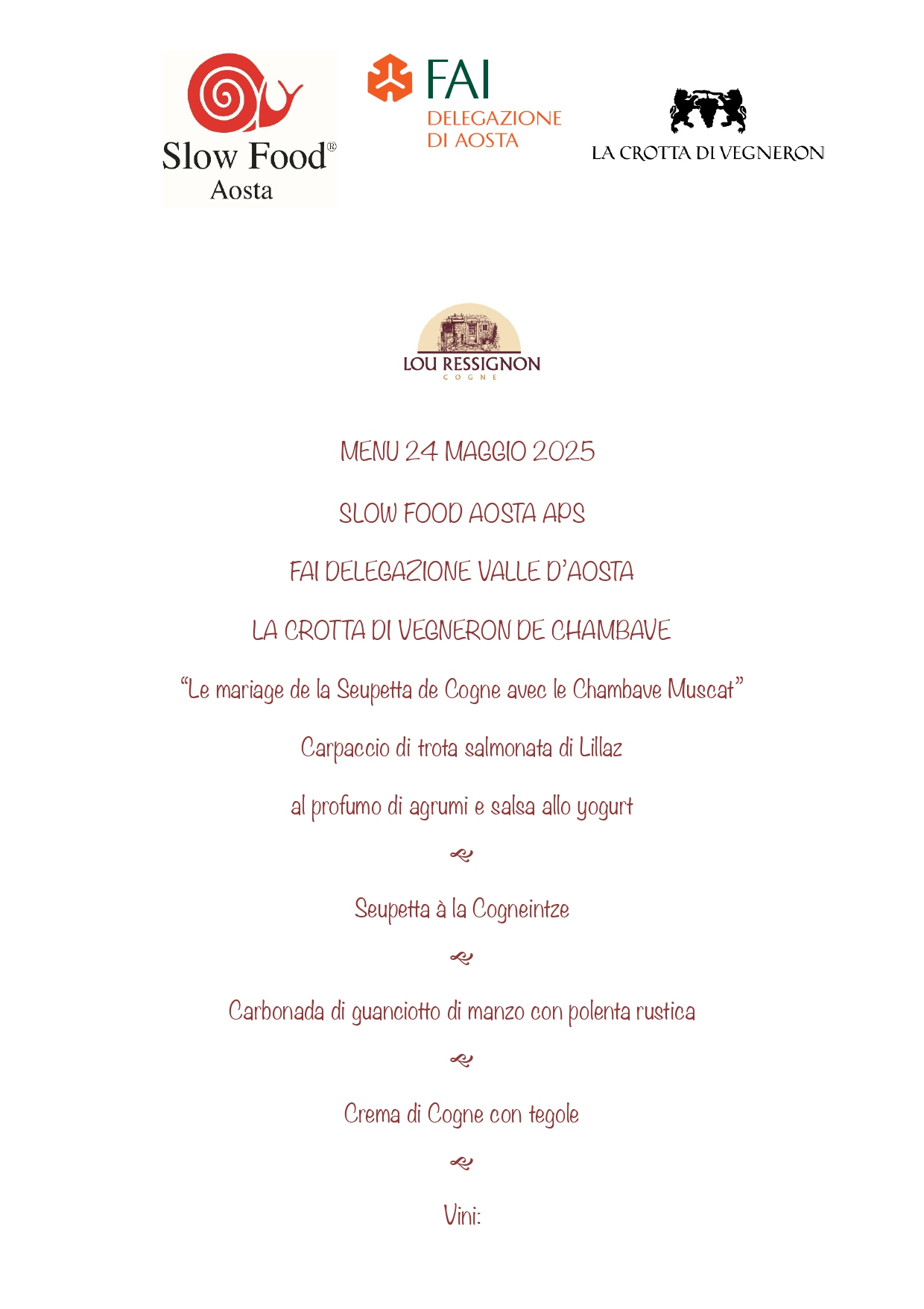 Menu ristorante Lou Ressignon