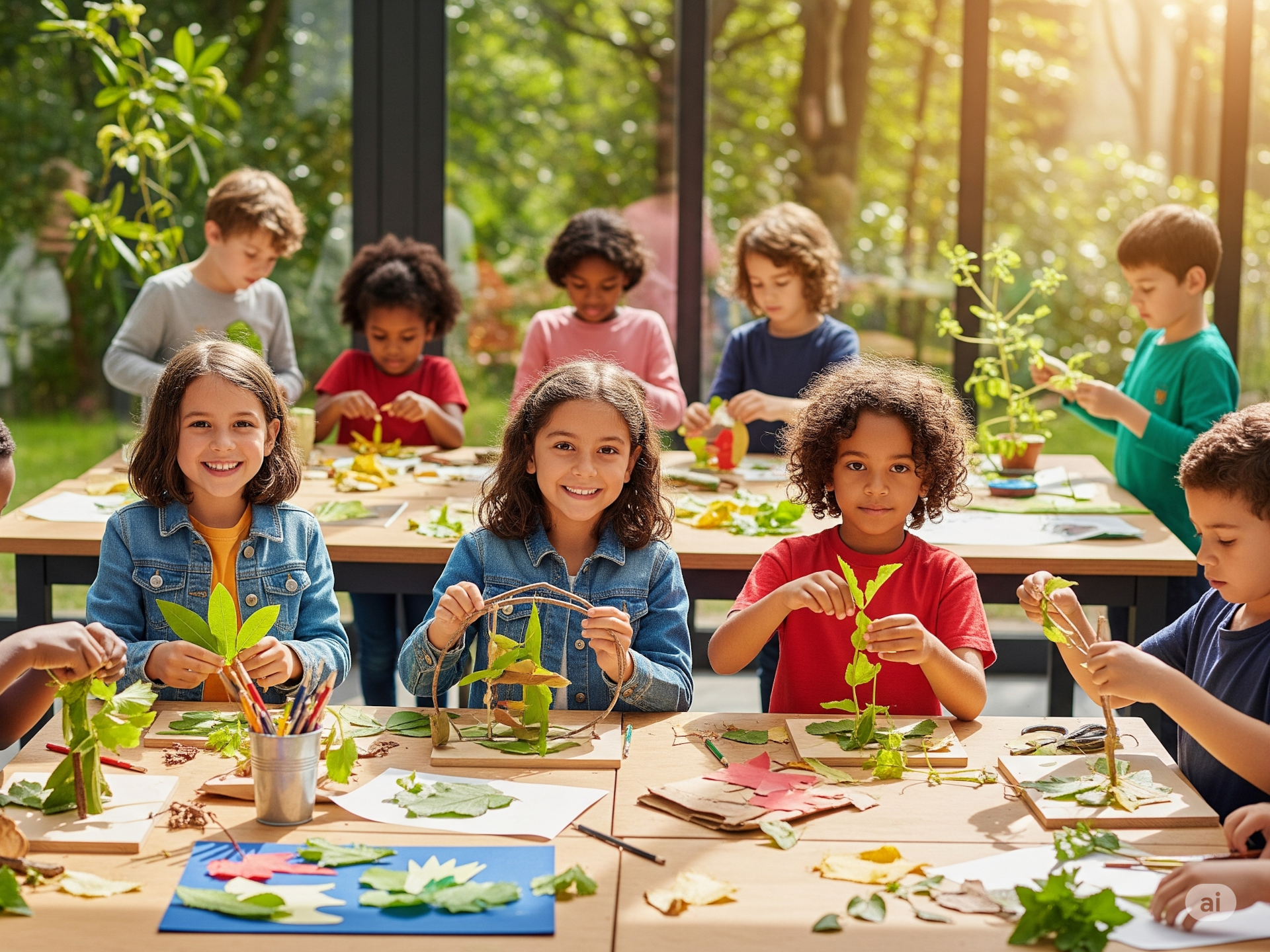 Bambini intenti in attività di didattica ambientale